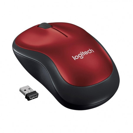 Logitech M185 Óptico/Wireless - Mouse Negro/Rojo