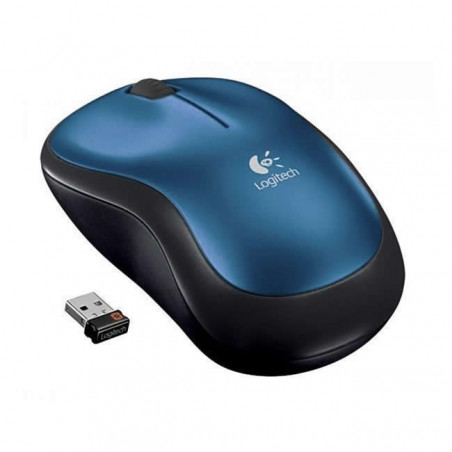 Logitech M185 Óptico/Wireless - Mouse Negro/Azul